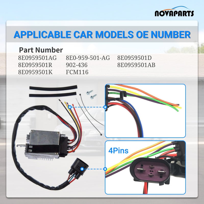 NOVAPARTS Radiator Cooling Fan Control Module for Audi A4 A6 Quattro 1.8L 2.0L 3.0L 3.2L 8E0959501AG 8E0959501K 902-436 - Image 2